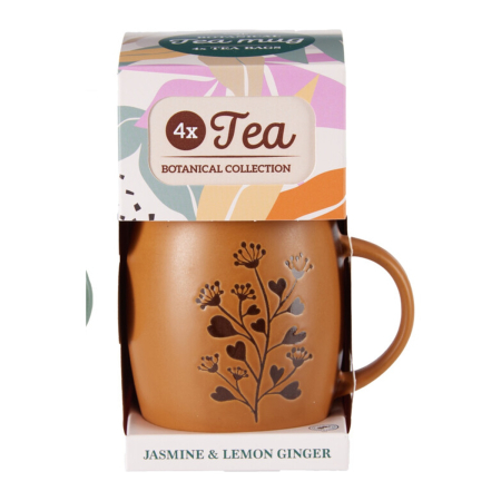 Cadouri cu Gust - Set cadou Botanical – cană cu design botanic și 4 pliculețe de ceai verde, 8g
