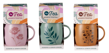 Cadouri cu Gust - Set cadou Botanical – cană cu design botanic și 4 pliculețe de ceai verde, 8g