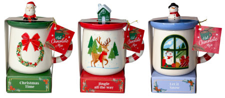Cadouri cu Gust - Set cadou de Crăciun – cană cu capac, ciocolată caldă cu aromă de vanilie și mini bezele moi, 45g