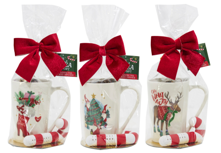 Ceaiuri Festive - Set cadou de Crăciun – cană festivă cu infuzor si ceai negru, măr și hibiscus, 20g