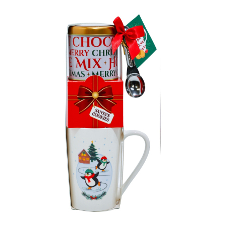 Cadouri cu Gust - Set cadou de Crăciun – cană decorativă cu ciocolată caldă cu aromă de vanilie și biscuiți, 50g