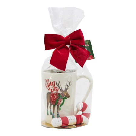 Ceaiuri Festive - Set cadou de Crăciun – cană festivă cu infuzor si ceai negru, măr și hibiscus, 20g
