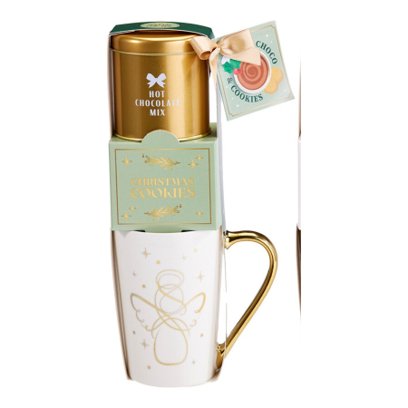 Cadouri cu Gust - Set cadou de Crăciun  Soft Wishes – cană decorativă cu ciocolată caldă cu aromă de vanilie (20g) și biscuiți (50g)