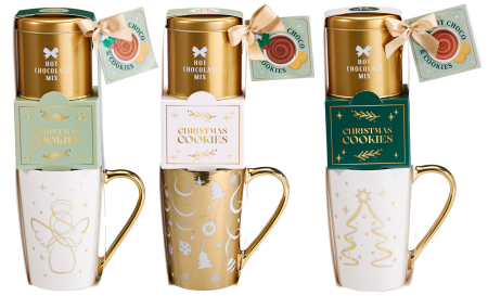 Cadouri cu Gust - Set cadou de Crăciun  Soft Wishes – cană decorativă cu ciocolată caldă cu aromă de vanilie (20g) și biscuiți (50g)