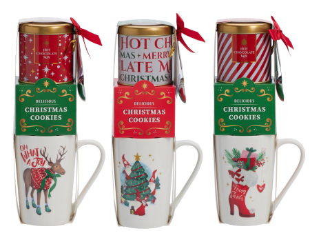 Cani de Craciun - Set cadou „Festive Delight” – cană decorativă cu ciocolată caldă (20g) și biscuiți asortați (50g)