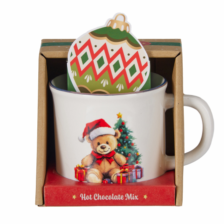 Dulciuri si Gourmet - Set cadou „Joyful Moments” – cană decorativă cu ciocolată caldă pudră (20g)