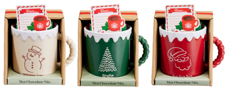 Produse Gourmet - Set cadou «Joyful Snow Mug» – cană de Crăciun cu ciocolată caldă cu aromă de vanilie, 20 g, 3 modele asortate