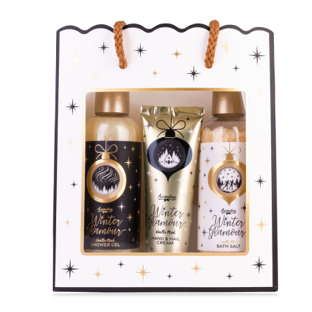 Cosmetice pentru dus si baie - Set cadou pentru baie Winter GLAMOUR, cu gel de duș, sare de baie și cremă de mâini
