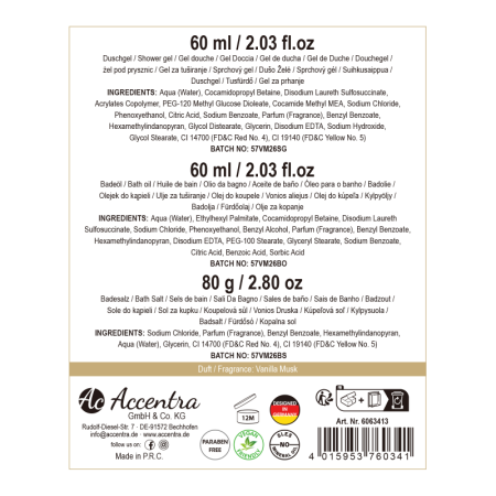 Cosmetice pentru dus si baie - Set cadou pentru baie Winter GLAMOUR, cu gel de duș, ulei și sare de baie – Vanilie și Mosc