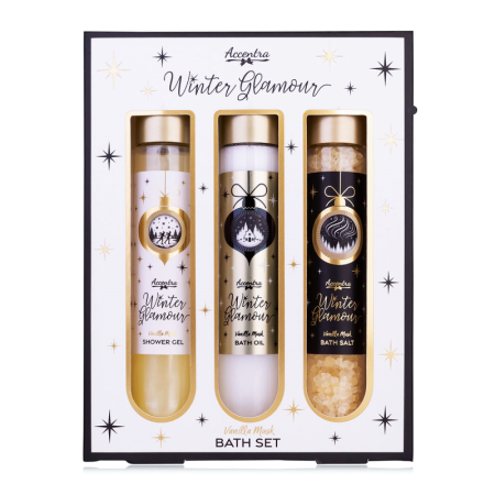Cosmetice pentru dus si baie - Set cadou pentru baie Winter GLAMOUR, cu gel de duș, ulei și sare de baie – Vanilie și Mosc