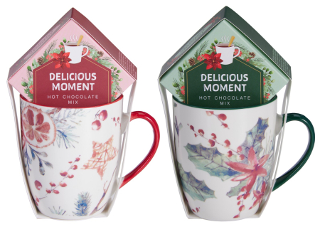 Cani de Craciun - Set cadou „Winter Flowers” – cană decorativă cu ciocolată caldă pudră (20g)