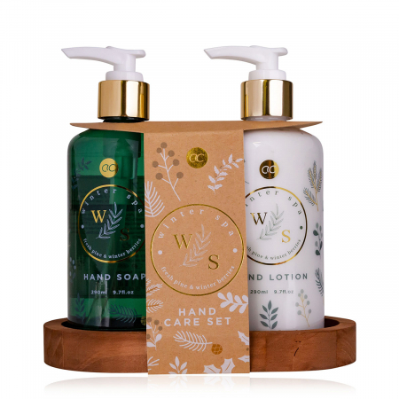 Pentru EA - Set pentru ingrijirea mainilor WINTER SPA, pe tavita de lemn, Accentra