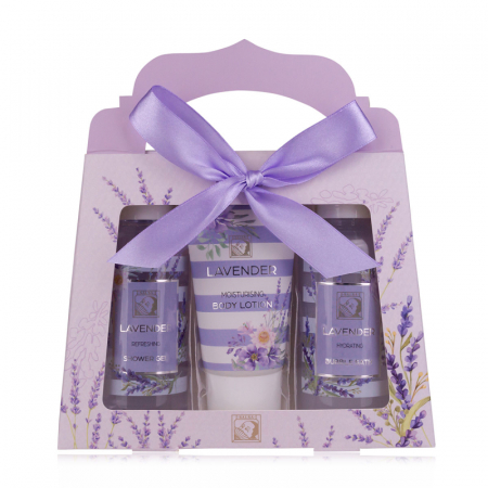 Cosmetice pentru dus si baie - Set de baie Lavandă – Gel de duș, Loțiune de corp, Spumant de baie