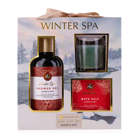 Cosmetice pentru dus si baie - Set de baie Winter Spa – 3 produse, cu lumânare parfumată Ginger & Mint