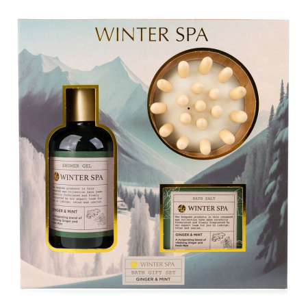 Cosmetice pentru dus si baie - Set de baie Winter Spa – 3 produse, în cutie cadou cu perie de masaj din lemn