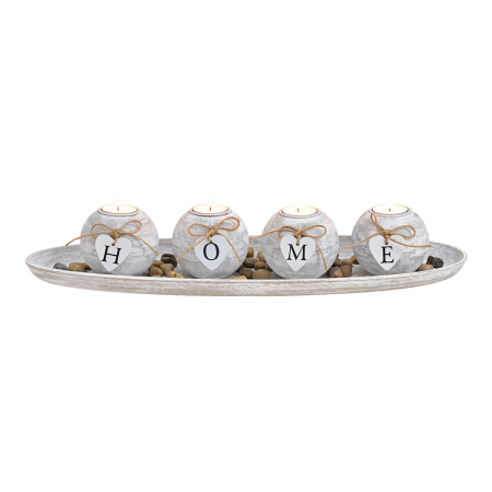 Casă & Decorațiuni - Suport pentru 4 lumânări „Home Glow”, cu tavă și pietre decorative, alb, 50 cm
