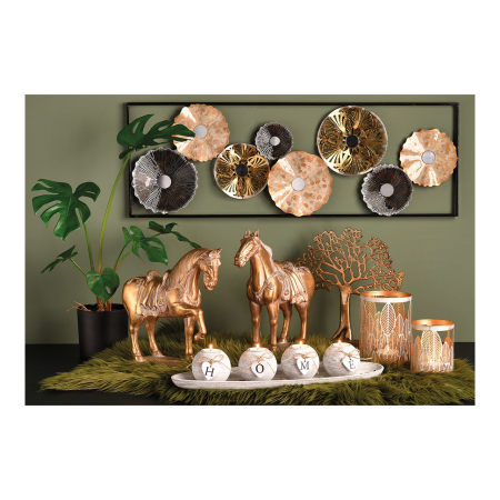 Casă & Decorațiuni - Suport pentru 4 lumânări „Home Glow”, cu tavă și pietre decorative, alb, 50 cm