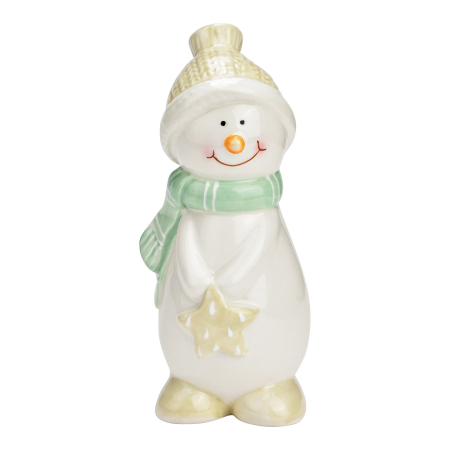 CRACIUN - Om de zăpadă «Snowy Star», decorațiune din ceramică, 14 cm