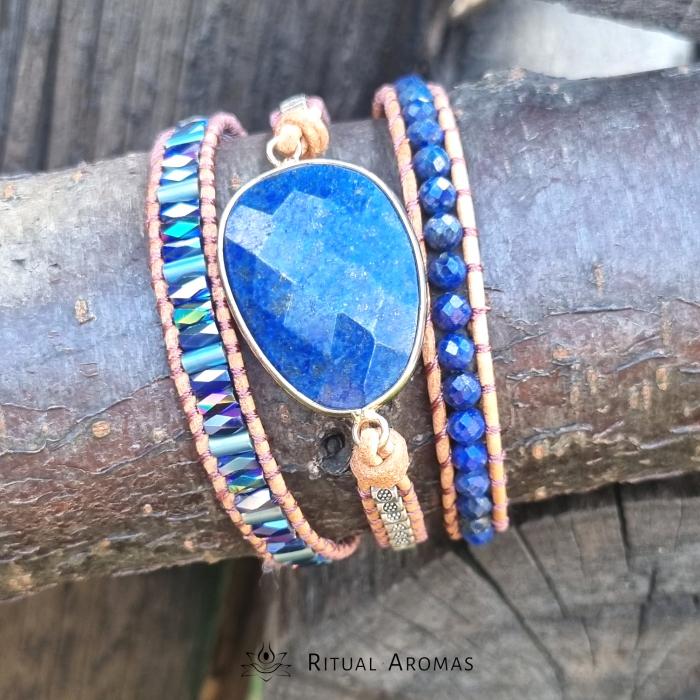 Brățara Cristal Aromas - Lapis Lazuli, 3 straturi - Liniște [1]