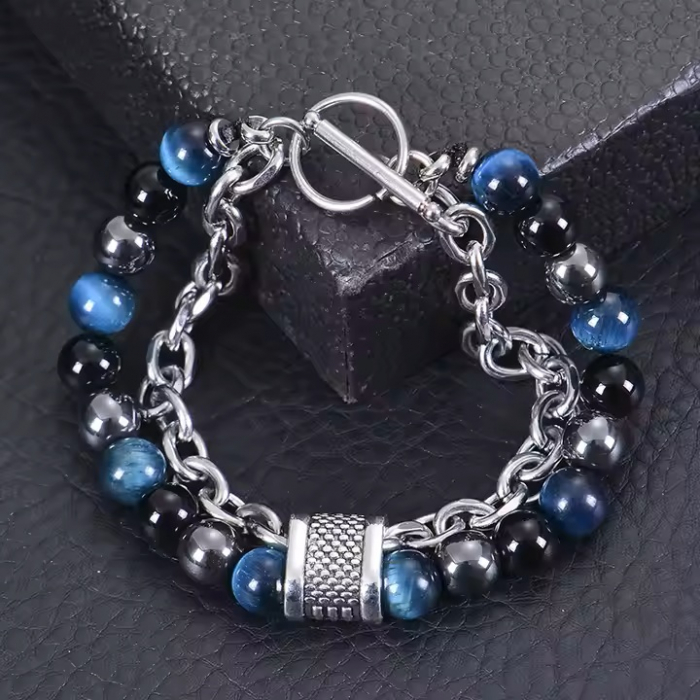 Brățară unisex - Ochi de tigru, Hematit, Obsidian - blue [3]