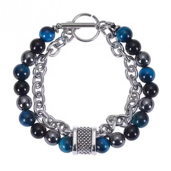 Brățară unisex - Ochi de tigru, Hematit, Obsidian - blue [1]