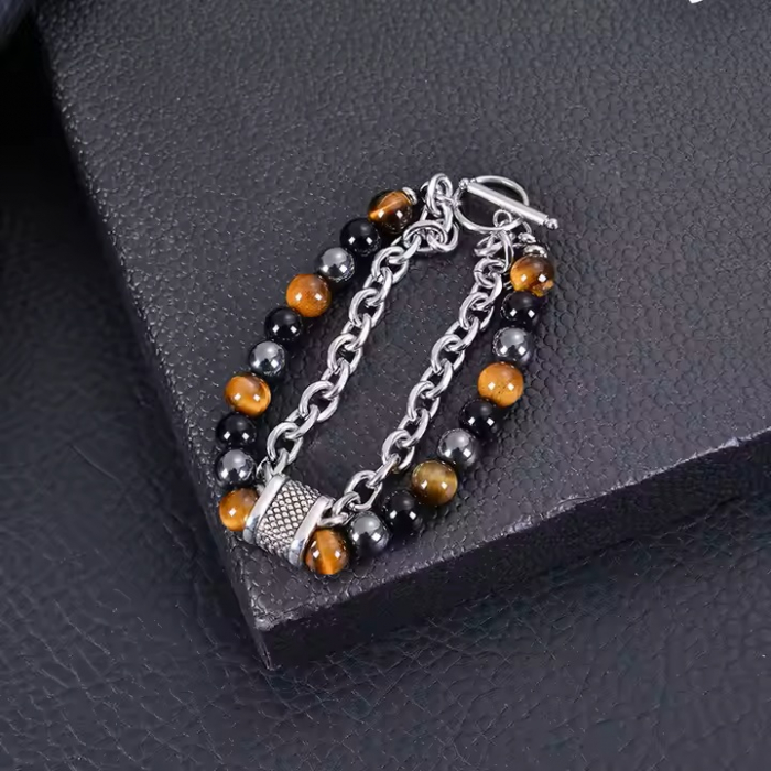 Brățară unisex - Ochi de tigru, Hematit, Obsidian - yellow [3]