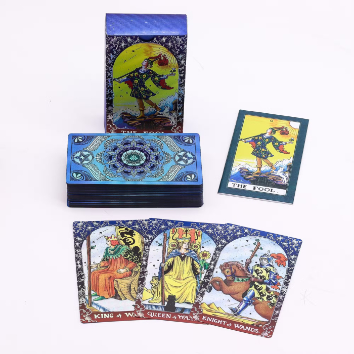 Carduri Tarot cu folie albastră Mandala, cu ghid [3]