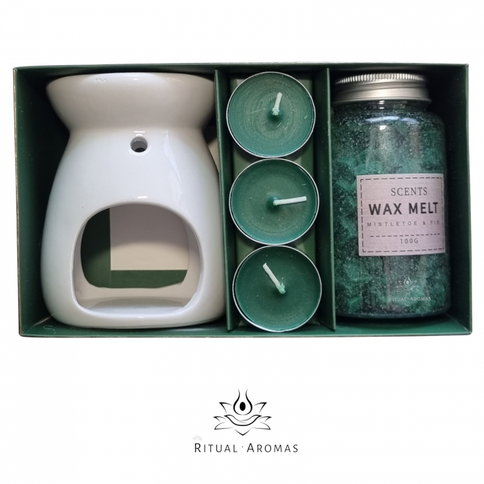 Set ceară parfumată, lumânări, suport, verde - Vâsc & Brad [2]