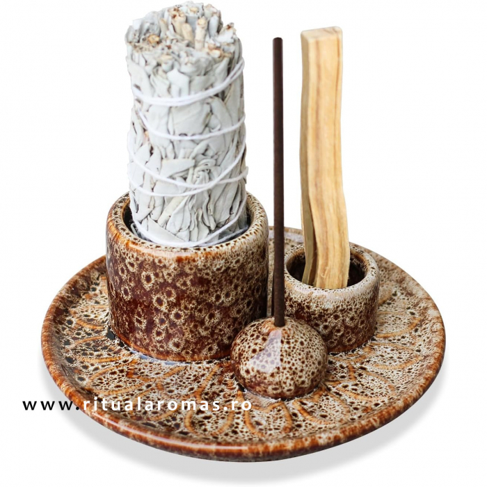 Suport pentru fumigații 3 în 1 (Salvie, Palo Santo, bețișor de tămâie) - cappuccino [1]