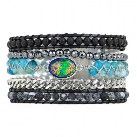 Cristaloterapie - Brățară Cristal Aromas - Opal verde, argintiu