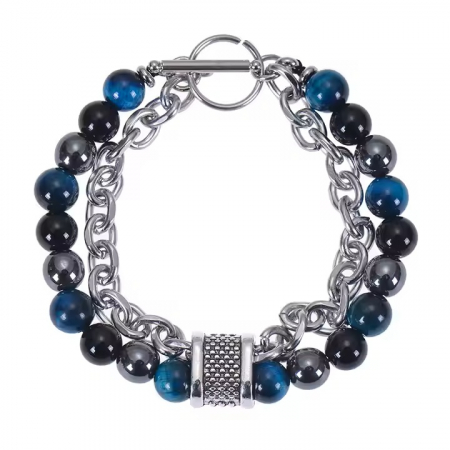 Cristaloterapie - Brățară unisex - Ochi de tigru, Hematit, Obsidian - blue