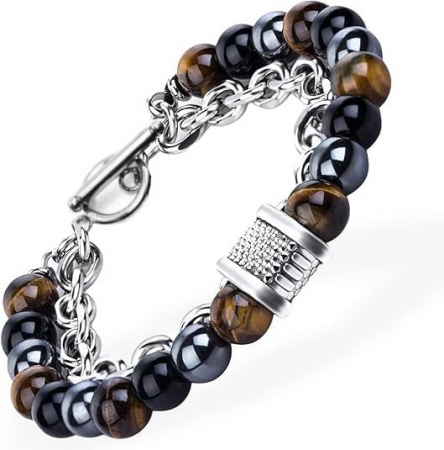 Cristaloterapie - Brățară unisex - Ochi de tigru, Hematit, Obsidian - yellow