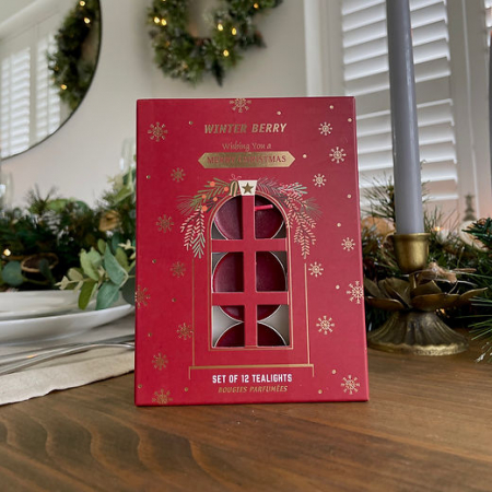 Crăciun 2025 - Set 12 lumânări tip pastilă Crăciun - Winter Berry