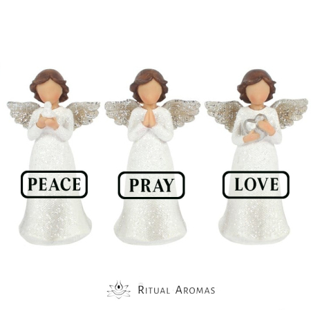 Crăciun 2025 - Set statuete îngeri copii - Pace, Rugăciune, Iubire (Peace, Pray, Love)