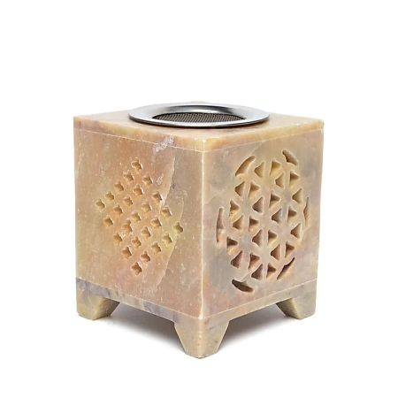 Accesorii Aromaterapie - Suport ardere 2 în 1 - rășini/uleiuri, Flower of life, bej