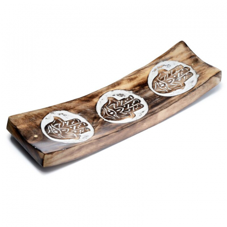 Accesorii pentru bețișoare și conuri - Suport ardere bețișoare, lemn de Mango, Hamsa