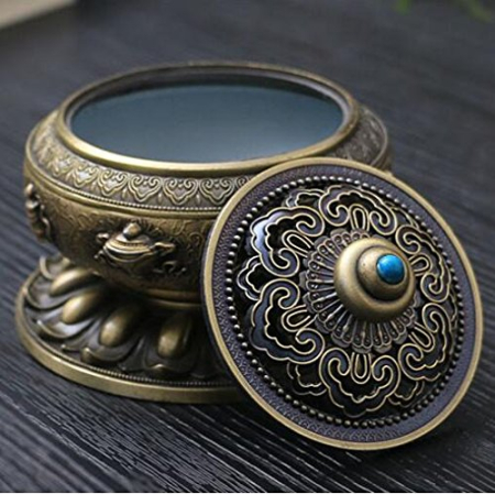 Suport ardere tămâie, Bakhoor, ierburi parfumate - motive tibetane - bronz [1]