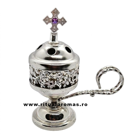Accesorii pentru ardere tămâie/rășini/bakhoor - Suport ardere tămâie cu mâner și capac, argintiu