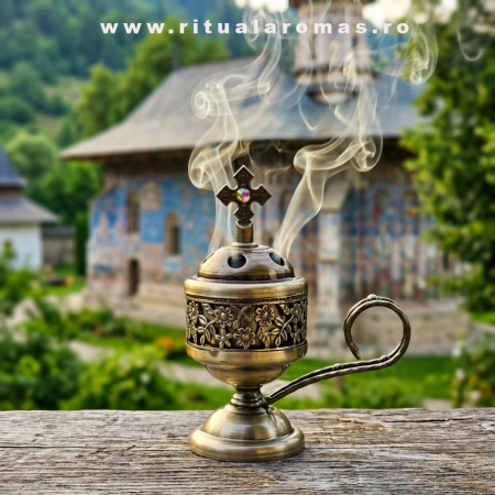 Suport metalic cu finisaj de bronz pentru tămâie pe cărbune [3]