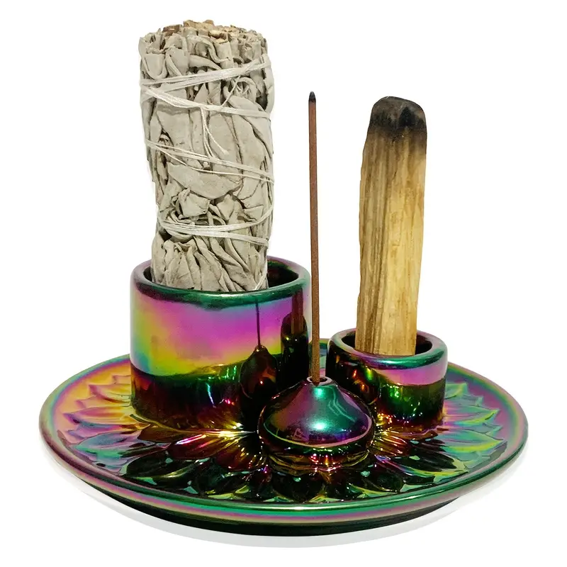 Accesorii pentru bețișoare și conuri - Suport pentru fumigații 3 în 1 (Salvie, Palo Santo, bețișor de tămâie) - Curcubeu