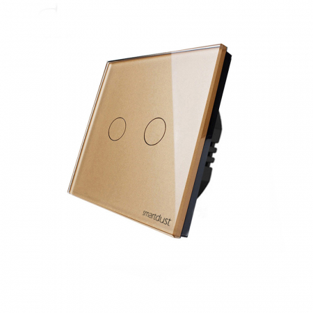 Prize&intrerupatoare - Intrerupator dublu ornament sticla si led cu comanda touch, Smart Dust, Auriu, 5 A