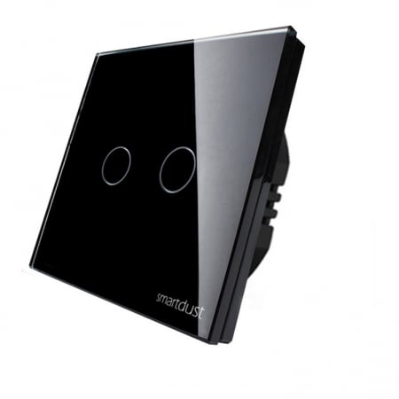 Prize&intrerupatoare - Intrerupator dublu ornament sticla si led cu comanda touch, Smart Dust, Negru, 5 A
