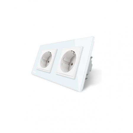 Prize&intrerupatoare - Priza dubla alba 16A cu rama de sticla