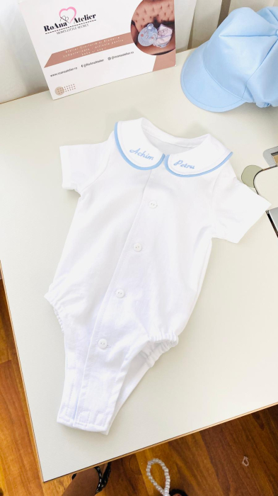 Costumas Botez Achim stofita bleu si alb cu aripi personalizate [6]