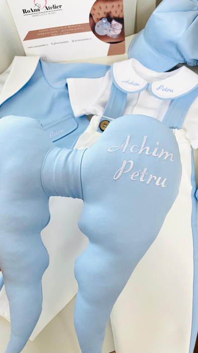 Costumas Botez Achim stofita bleu si alb cu aripi personalizate [4]