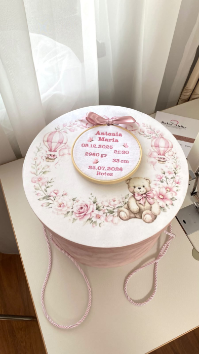 Cutie Trusou Catifea Roz Ursulet personalizata cu datele nasterii [2]