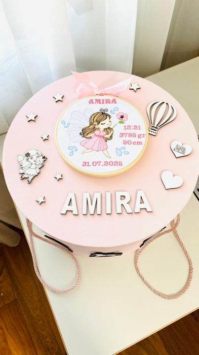 Cutie Trusou Roz Zana Fluturs cu datele nasterii brodate [2]