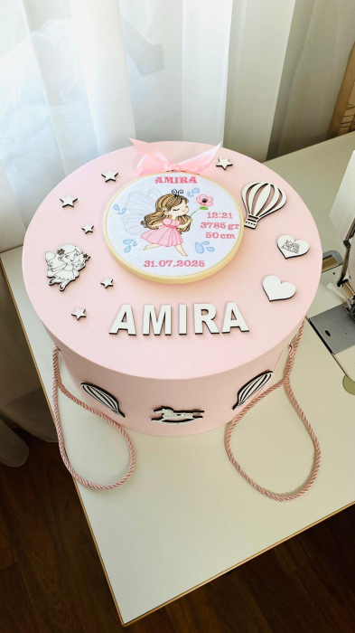 Cutie Trusou Roz Zana Fluturs cu datele nasterii brodate [3]