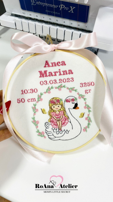 Decoratiune gherghef Fetita pe Lebada cu datele nasterii [2]