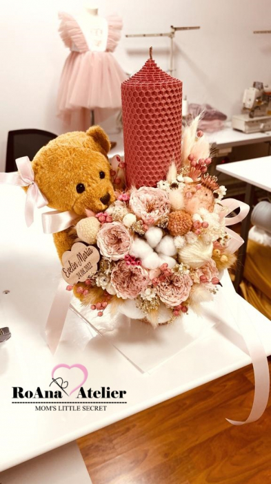 Lumanare Botez Baby Bear cu 5 trandafiri [2]